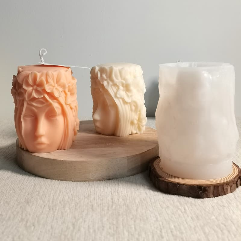 DIY Floral Goddess Head Aromatherapy Candle Gypsum Silicone Mold Flower Girl Head Statue Portrait Candle Mold