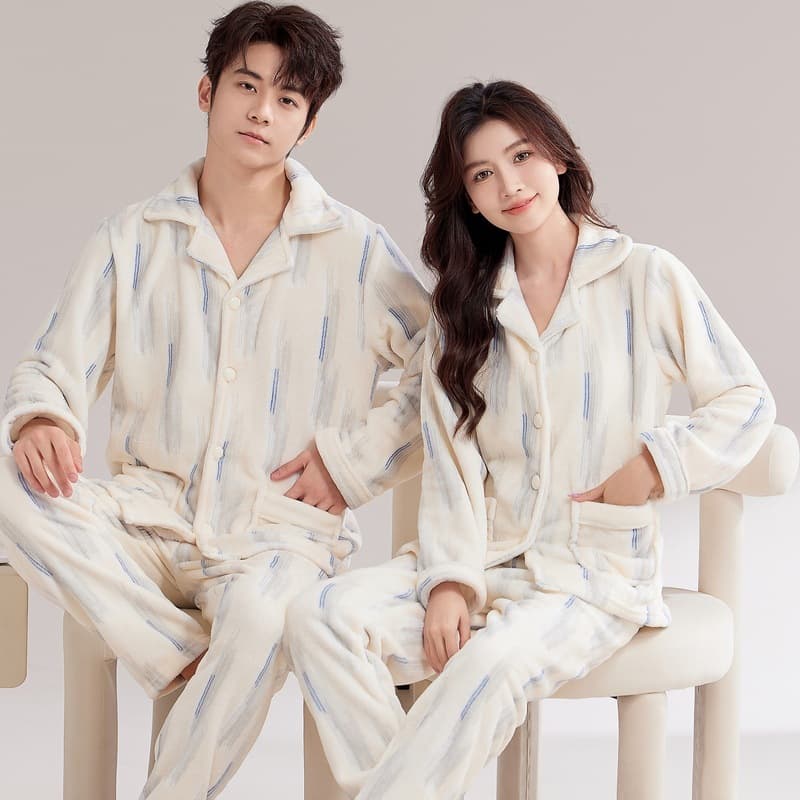 Couple Pajamas Women's Fall Winter Coral Fleece Thickened Men's Flannel Homewear Set Wearable Outdoors