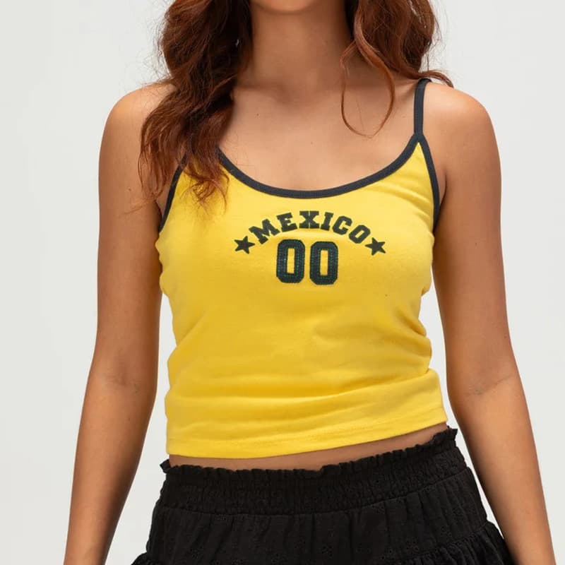 2025 Summer Women's Camisole Top Mexican Embroidered Letters Cross-Border Wholesale Streetwear INS