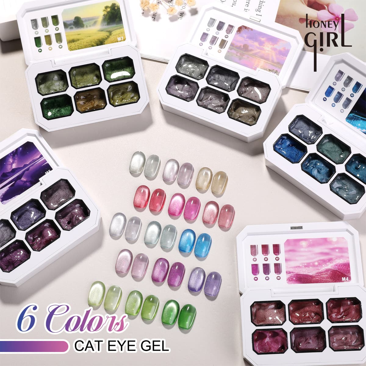 Six-Square Grid Cat Eye Gel Neon Light with Gemstone Cat Eye Gel Bright Meteor Cat Eye Gel Laser Fireworks Nail Polish Gel