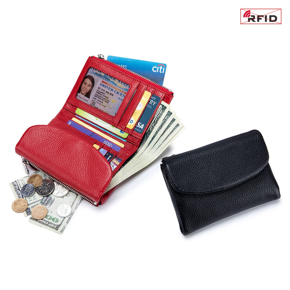 Genuine Leather Fashionable High-End Anti-Theft Short Wallet for Women, First-Layer Cowhide Texture Clutch Bag, Large Capacity Wallet