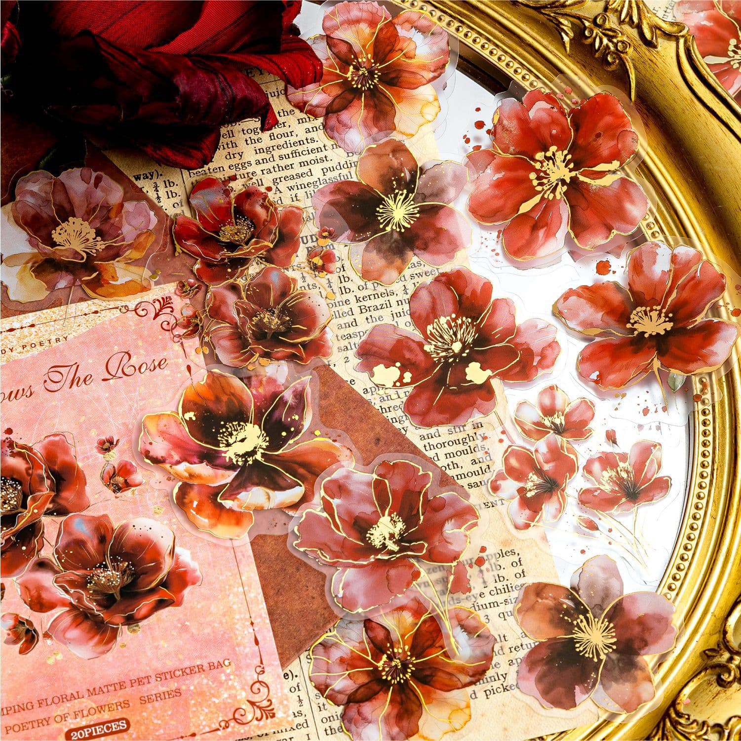 Sugar Poetry Matte PET Sticker Pack Flower Poetry Series Retro Flower Handbag DIY Decoration Collage