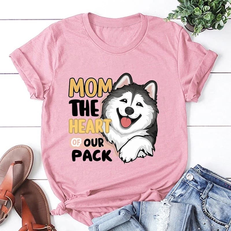 New Mother's Day Mom We Love You Heart Husky Graphic Print Shirt Summer T-Shirt Short Sleeve Fashion