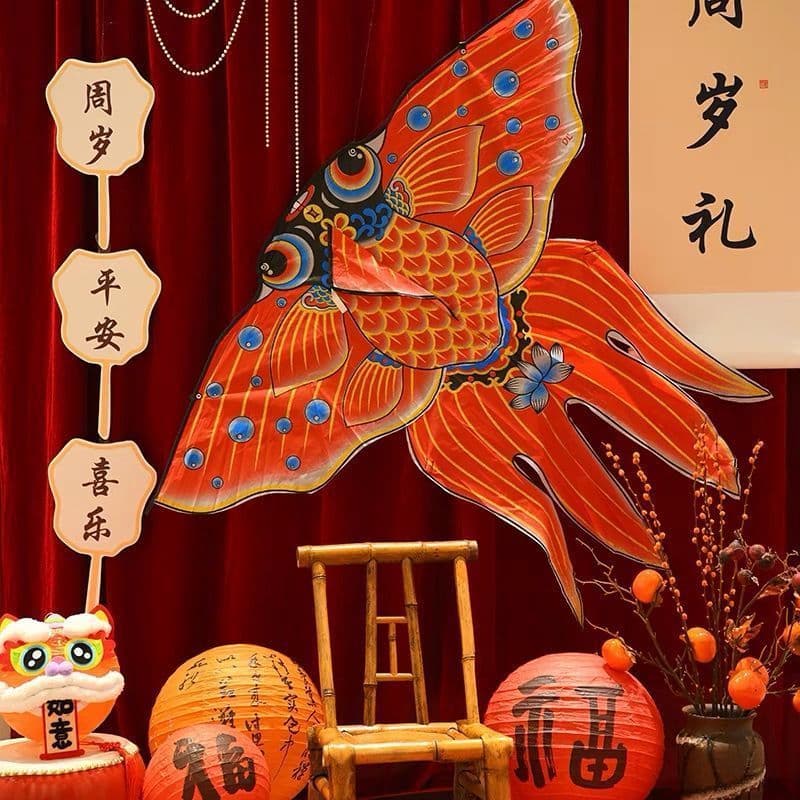 Baby First Birthday Decoration Kite Prop, Traditional Adult and Children's Chinese-style Retro Swallow Fish Kite