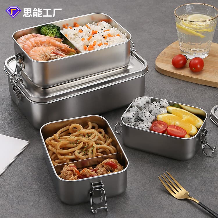 Cross-border 304 Stainless Steel Airtight Container with Lid, Locking Lunch Box, Square Bento Box for Camping, Lunch Box