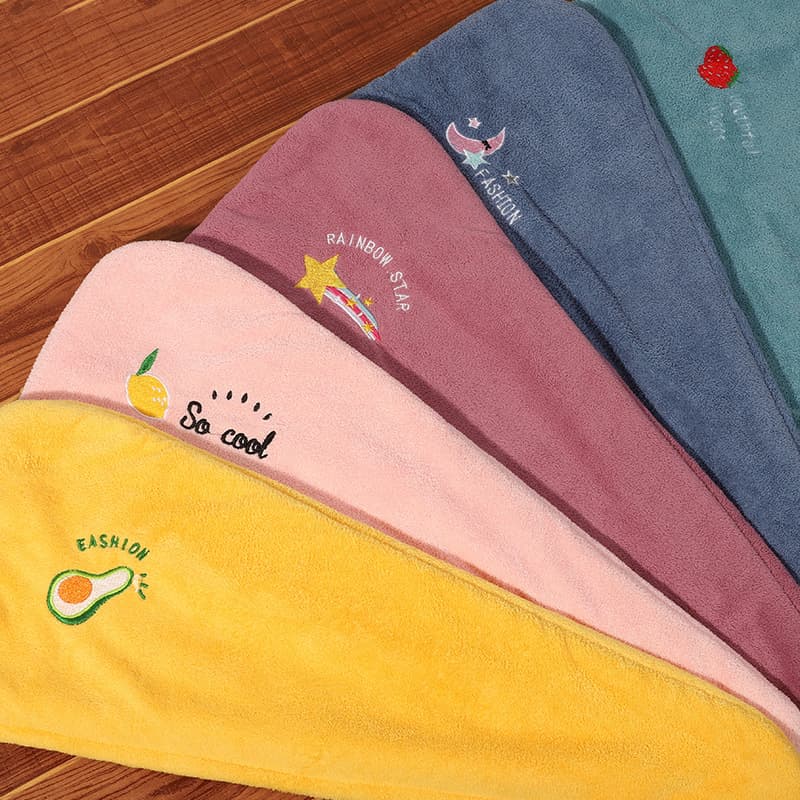 【Quality Home】 Coral Velvet Hair Drying Cap, Hair Drying Towel Wrap, Embroidered Thick Hair Drying Towel