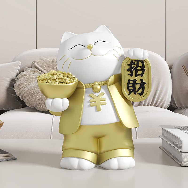 Maneki Neko Ornament for Home Living Room Decoration, Creative Gold Ingot, Housewarming Gift, High-End Opening Store Gift