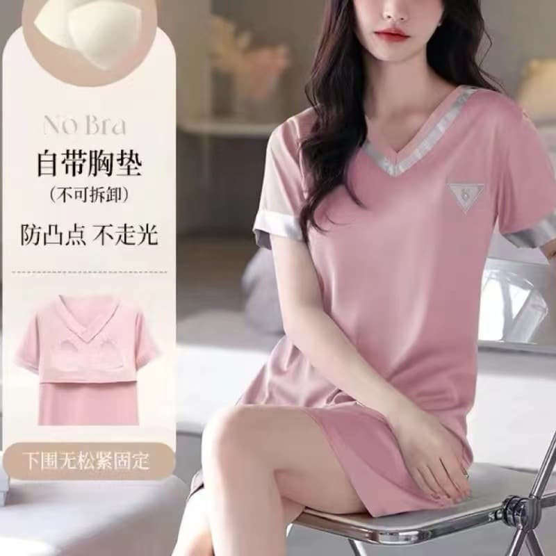 Summer New Style Ice Silk Nightgown for Women, Simple and Fashionable Pajamas, Internet Celebrity Sexy Home Wear, Summer Dress for Women