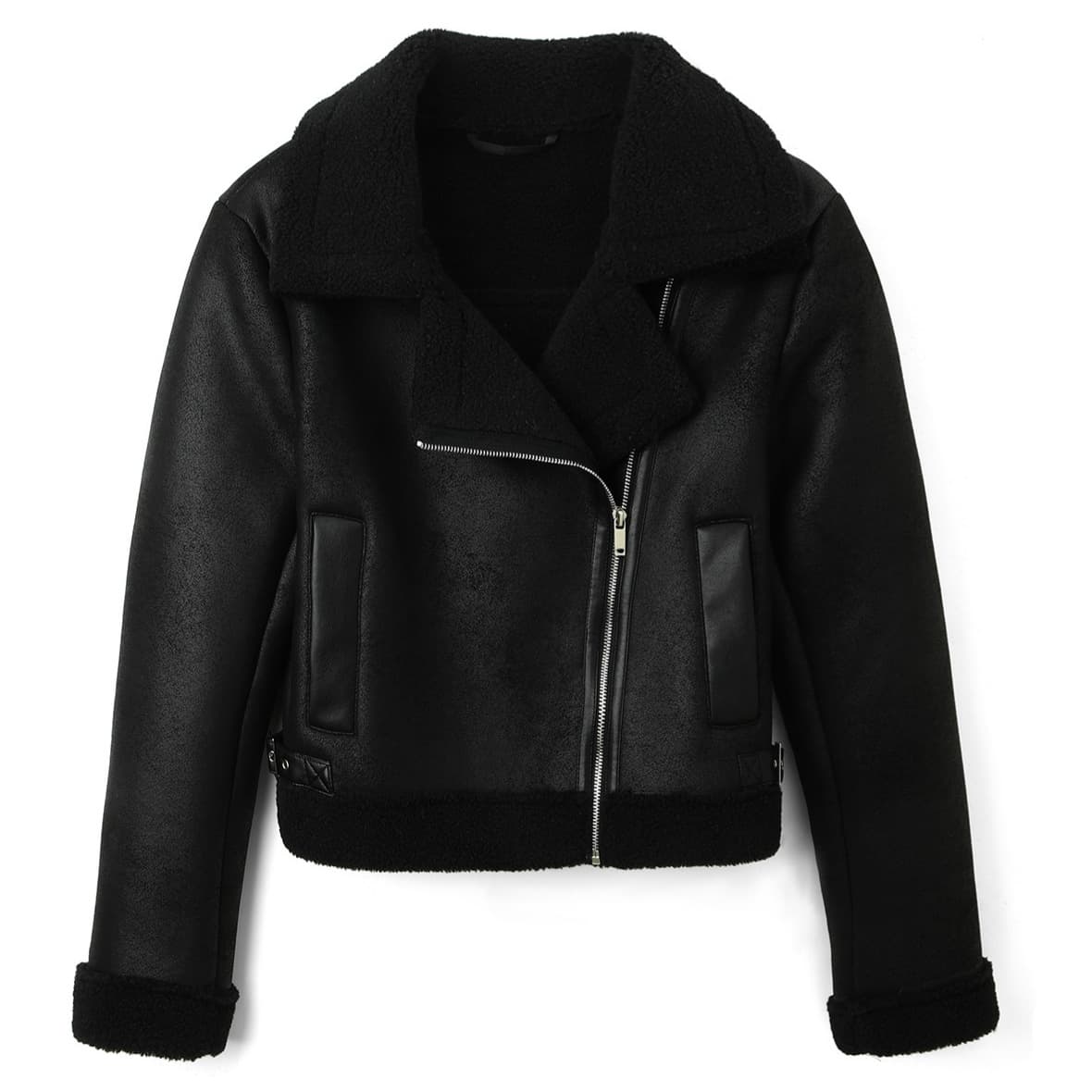 Autumn/Winter Women's Sheepskin Coat with Turn-Down Collar and Diagonal Zipper, Thick Warm Streetwear, Versatile, Cross-Border Best Seller, In Stock