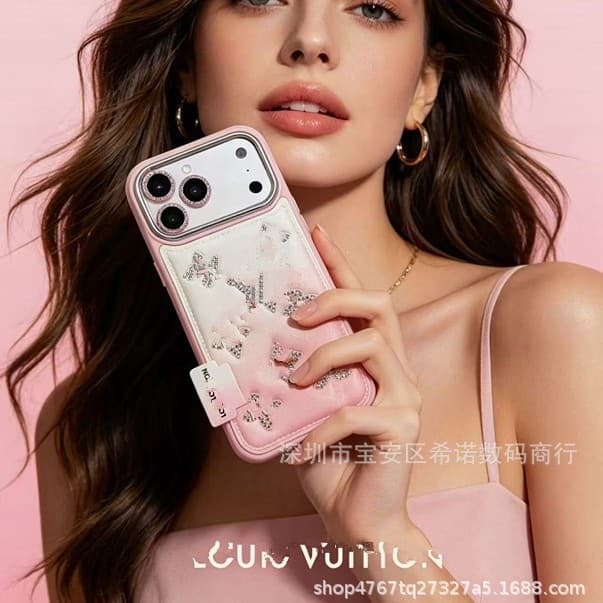 Brand Rhinestone Apple 17 Pro Max Phone Case L-Style Diamond Embossed 16 Pro Max Leather Case 15 Shell Foreign Trade