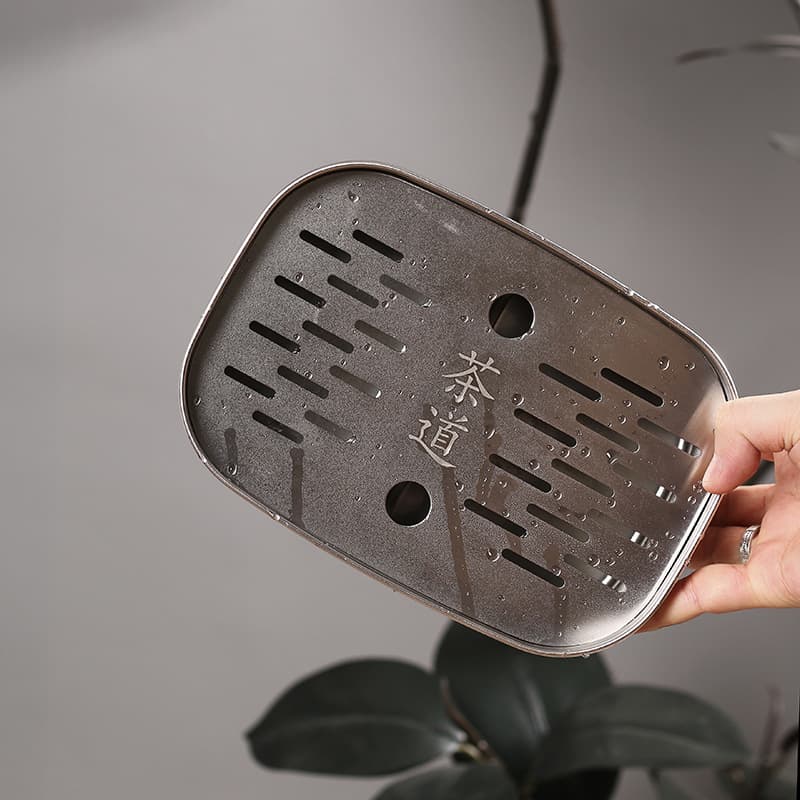 Stainless Steel Tea Tray Portable Drip Tray Small Tea Tray Tea Set Home Small Tea Table Kung Fu Outdoor Water Storage Drip Tray
