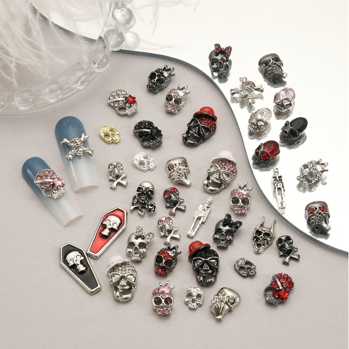 Halloween alloy Internet celebrity skull manicure accessories cool dark style wearable nails nails earrings accessories materials