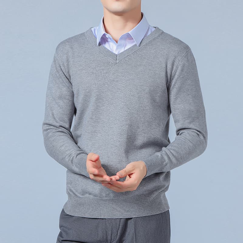 New Autumn/Winter Men's V-Neck Loose Fit Gentleman Pullover Long-Sleeve Sweater, Middle-Aged Knit Cardigan Base Layer