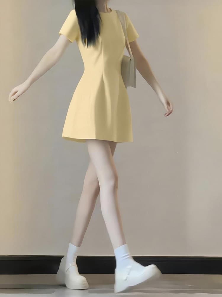 Yellow Floral Dress for Women Summer French Style Audrey Hepburn Elegant High-End Petite Fit Waist Slimming Short Dress
