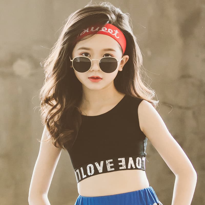 Girl's Strapped Knit Vest Fashionable Outer Wear High-Waist Belly-Baring Jazz Street Dance Sport Small Vest Thin Summer