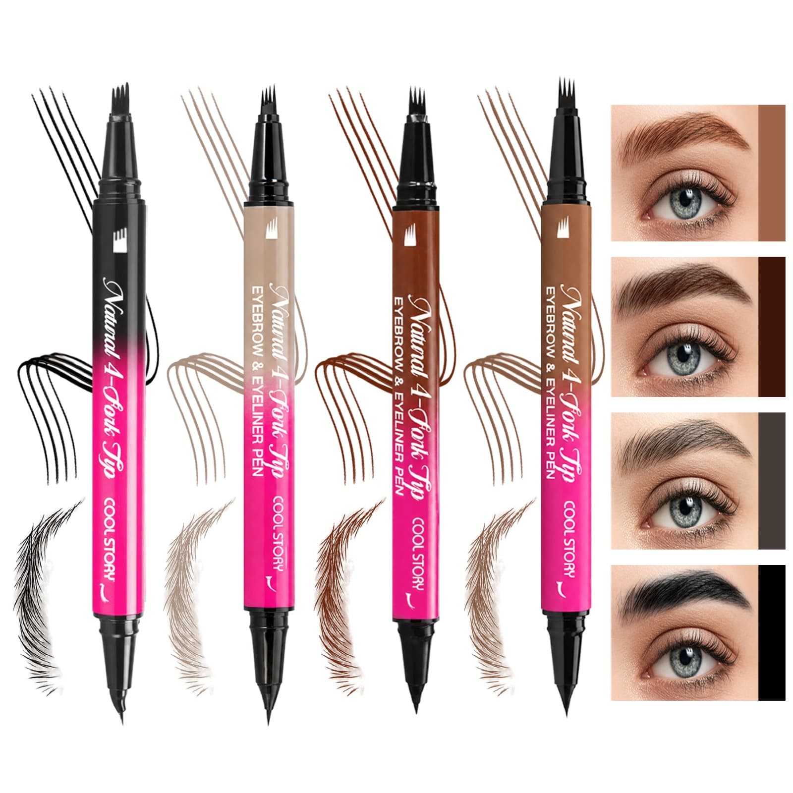 Double-headed four-prong three-dimensional waterproof eyebrow pencil, natural color and long-lasting hair flu, daily black and brown eyebrow pencil makeup