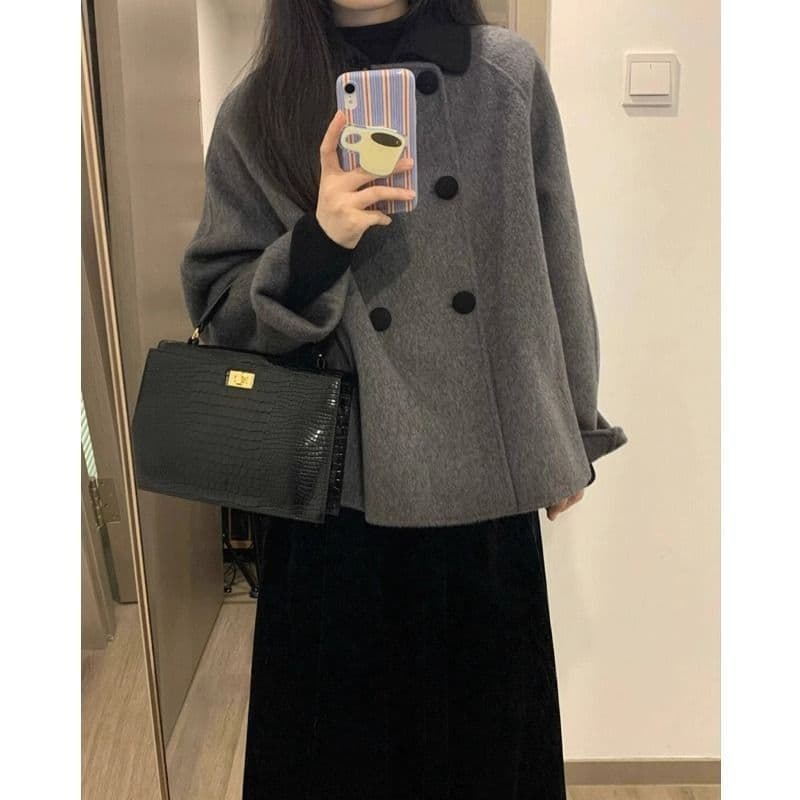 Grey Short Wool Coat Women's Wool Jacket Autumn/Winter Petite Korean Style New Style Hepburn Fashion