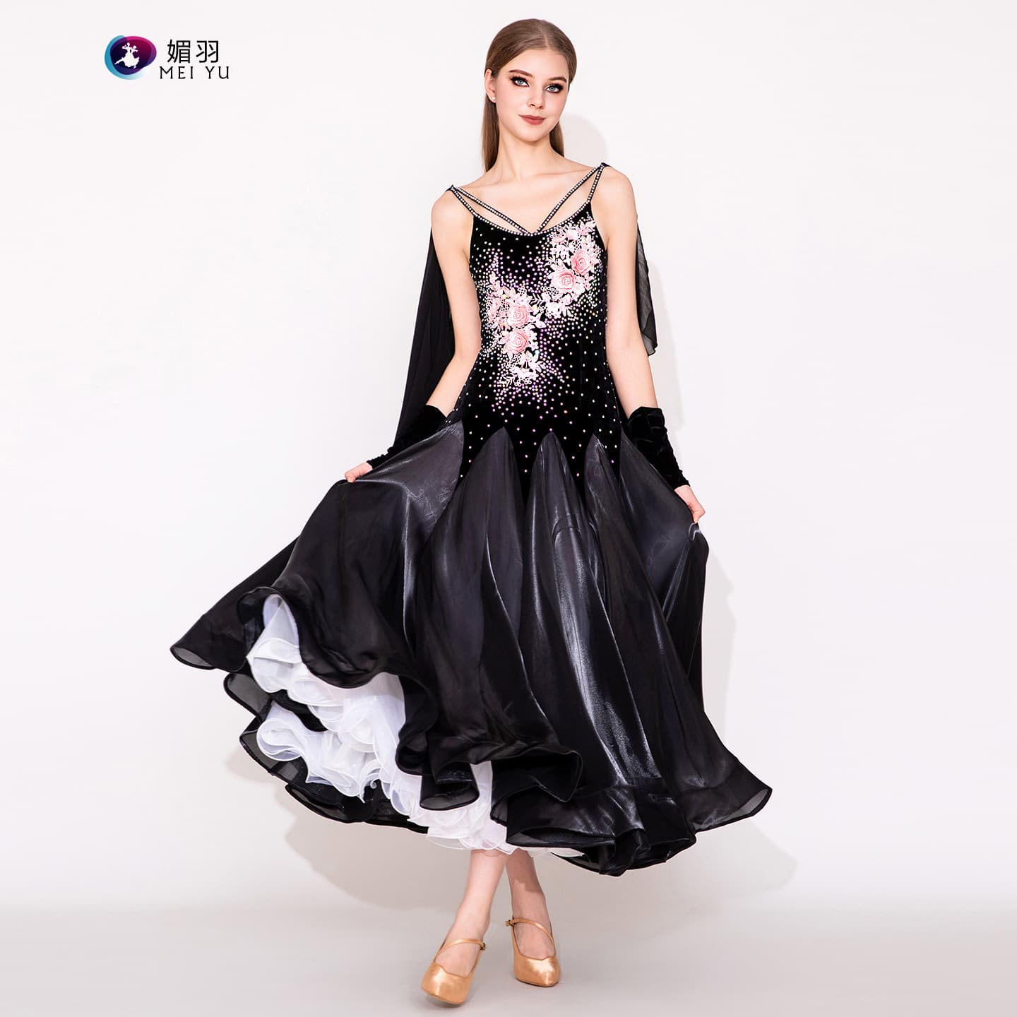 Light Dance Fluttering! Customer-Supplied Breeze Satin! Export Quality! Modern Dance Skirt MY946 Performance Wear Standard Dance Rhinestone
