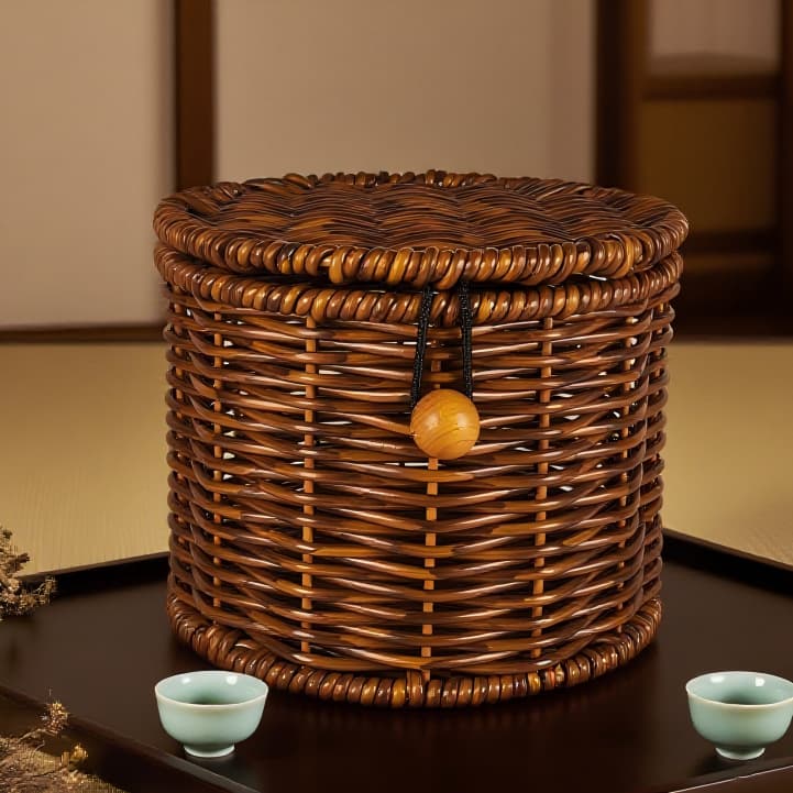 Manufacturer rattan storage basket tea cans Pu'er tea cake packaging box gift box storage storage tea bucket tea box in stock