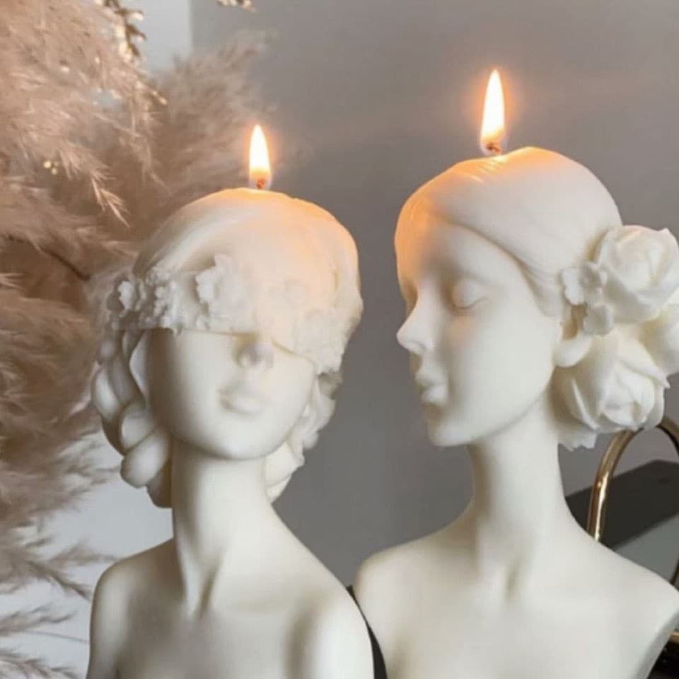 Blindfold Girl Scented Candle, Unique Shaped Candle, Bust of Woman with Updo Hairstyle, Home Decoration Ornament Gift
