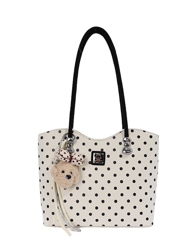 Ins Style Retro Black and White Polka Dot Shoulder Bag for Women 2026 Tote Bag Japanese Artistic Handbag Commuter Versatile