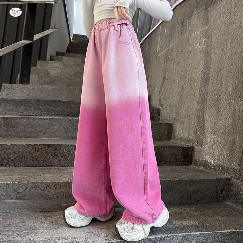 Girls and older children's new autumn clothing, street pants, children's casual and fashionable Internet celebrity, medium and older children's autumn gradient jeans