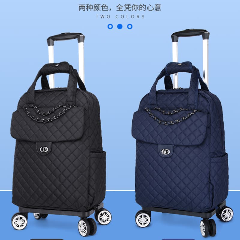 Quilted Chanel-style Trolley Bag, Fashionable Handheld Lightweight Women's Minimalist Carry-on Luggage with Universal Wheels