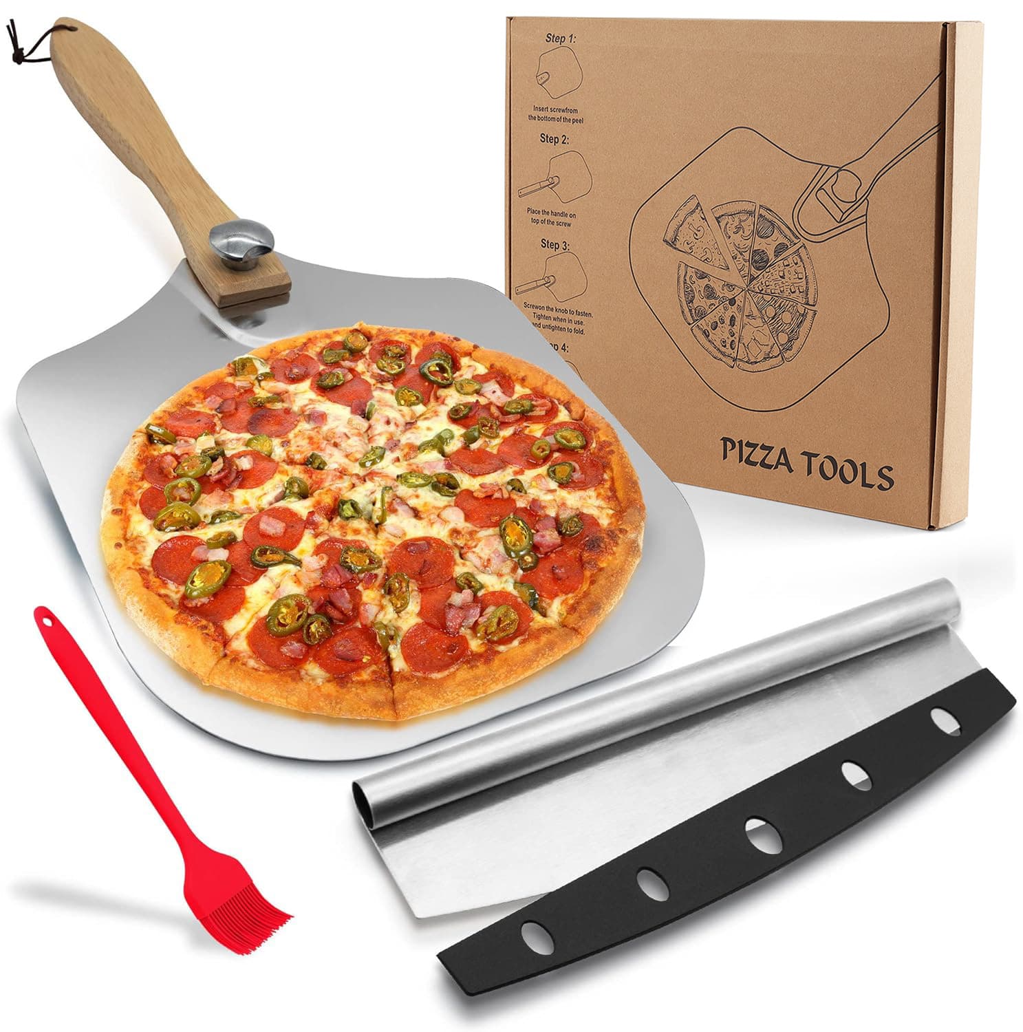 Foldable Aluminum Pizza Cutter Combination Stainless Steel Half-Round Edge Pizza Knife Pizza Wheel Knife Modern Simple Style