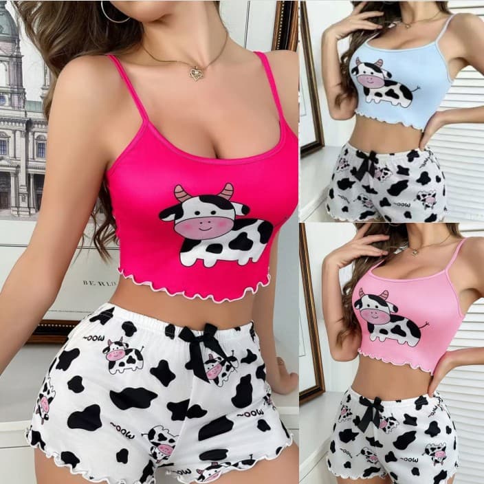 Shein Hot Selling New Women's Sleepwear Set Milk Silk Sleepwear Two-Piece Set Cute Print Source Factory