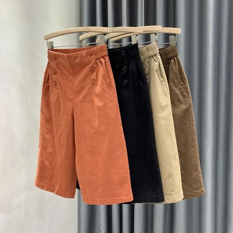 Capri Pants for Women Summer Elastic High Waist Slimming Wide Leg Casual Pants Thin Style Mid-Length Pants 2503