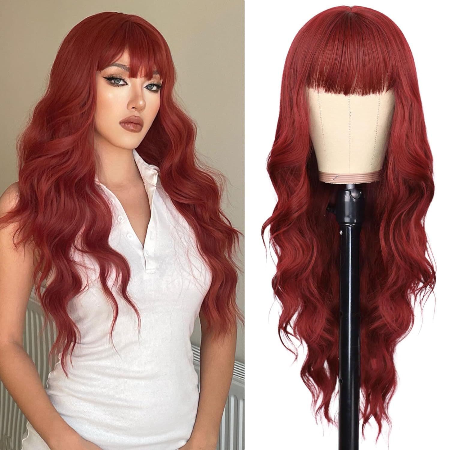 [Ready stock, instant delivery] Cross-border hot-selling European and American wigs with bangs, long curly hair, chemical fiber multi-color headgear wig