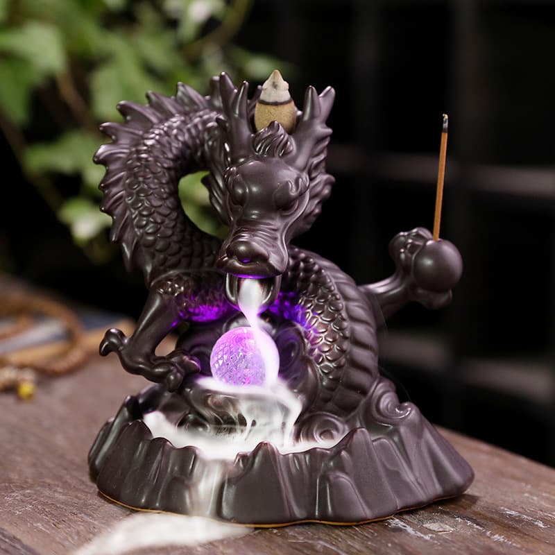 Backflow Incense Burner Creative LED Light Ceramic Chinese Xianglong Incense Burner Home Indoor Tea Ceremony Accessories Ornaments Gifts