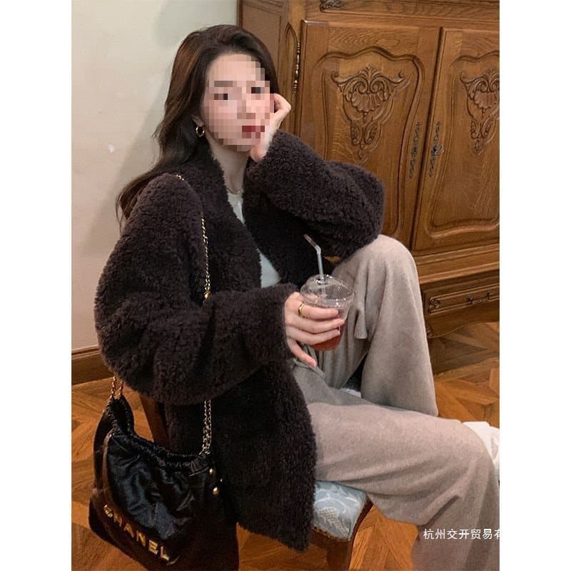 2024 Autumn/Winter Thickened Fur Coat Women Petite Loose Lamb Fur Coat Fur Leather Lazy Style