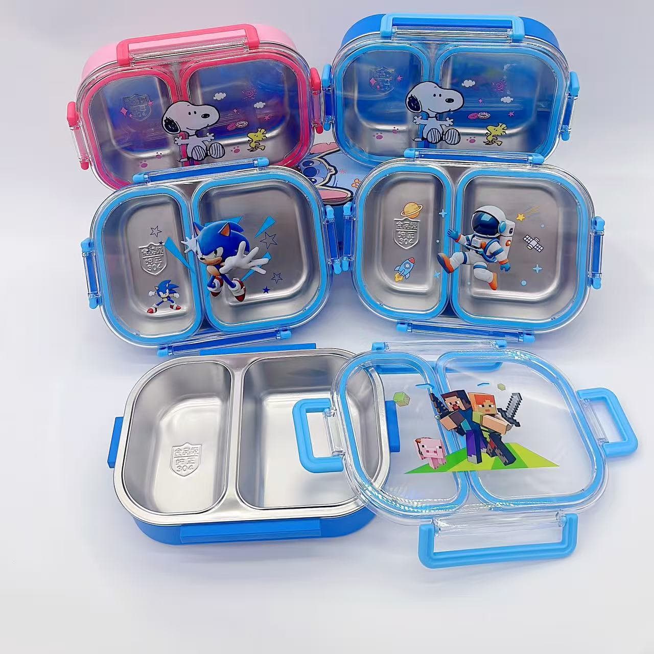 Cartoon 304 stainless steel no-odor lunch box student and children lunch box lunch box breakfast three-compartment cartoon lunch box