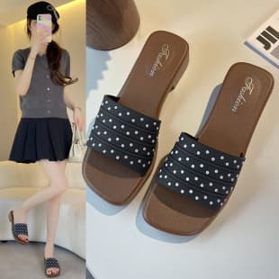 French Polka Dot Thick Platform Wedge Sandals for Women, Summer Outdoor Beach One-Band Slide Sandals to Wear with Dresses