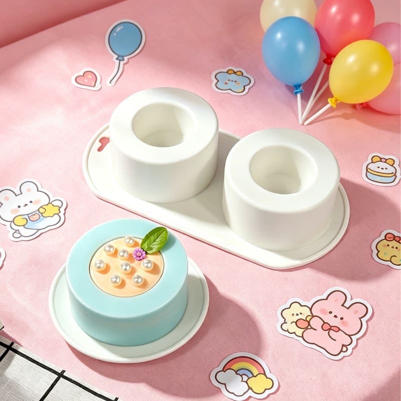 2-Cavity Concave-Convex Cup Mousse Cake Mold, Hollow Panna Cotta Pudding Silicone Mold, Grooved Cylinder Scented Candle Mold