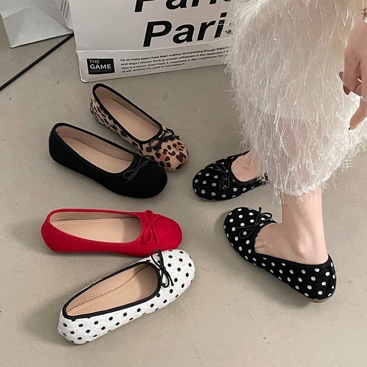French-Style Polka Dot Shallow-Mouthed Single Shoes for Women, 2026 Spring New Model, Hidden Heel Ballet Dance Shoes, Slip-On Mary Jane Shoes