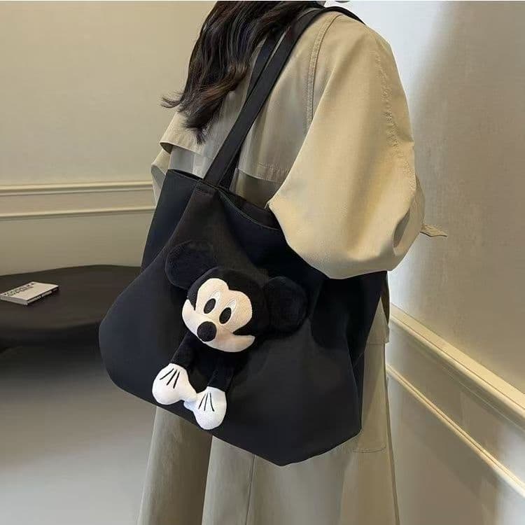 2026 New Cute Cartoon Mickey Canvas Bag College Student Casual Versatile Handbag Large Capacity Shoulder Bag