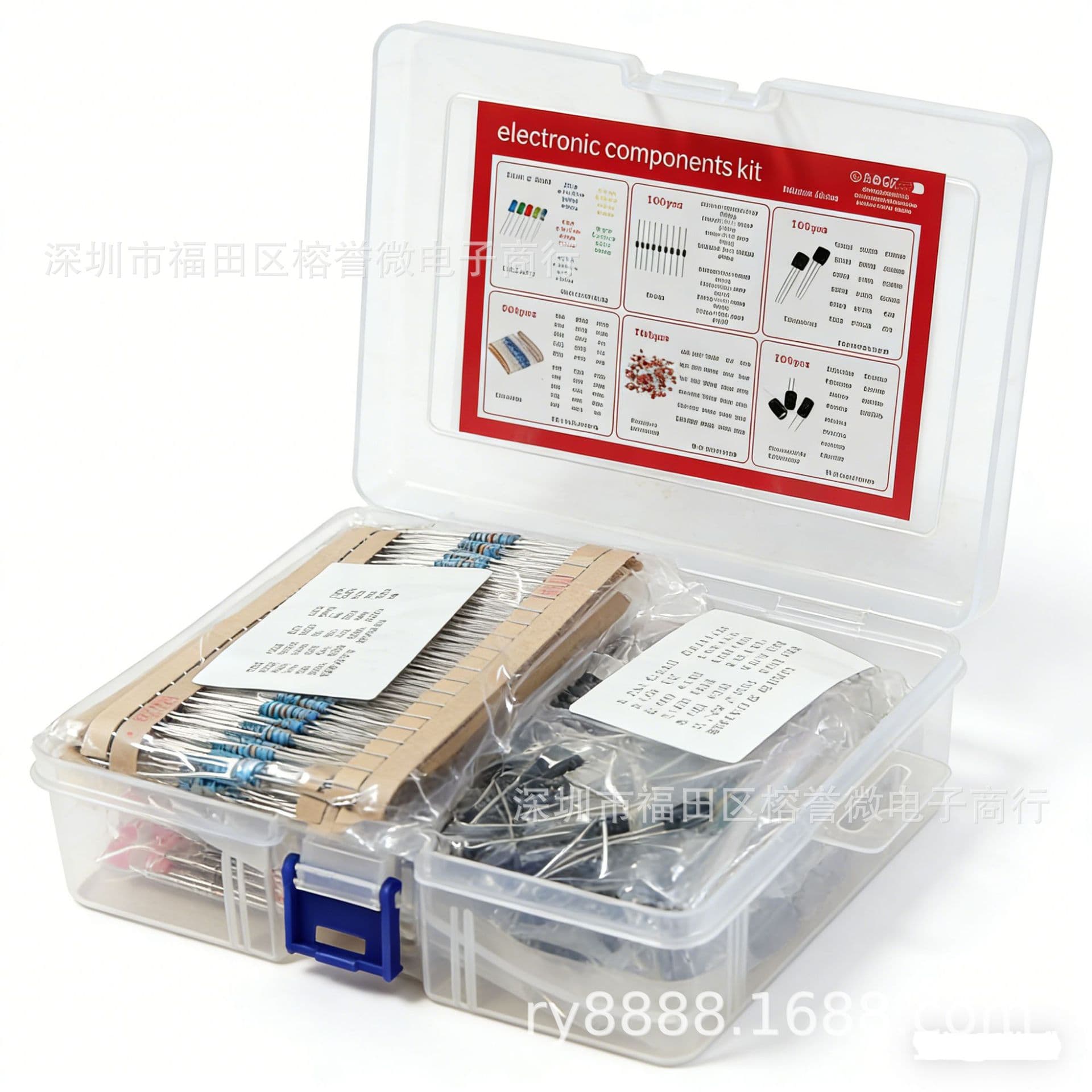 1500PCS 7-Component Value Pack: 3/5mm LED, Diode, Triode, Ceramic Capacitor, Electrolytic Capacitor, Metal Film Resistor