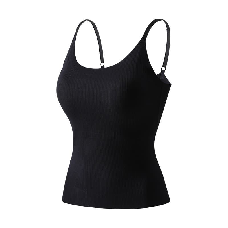 Seamless Women's Solid Color Camisole Tank Top with Built-in Fixed Padded Bra, Slim Fit Backless Undershirt, Trendy Best Seller