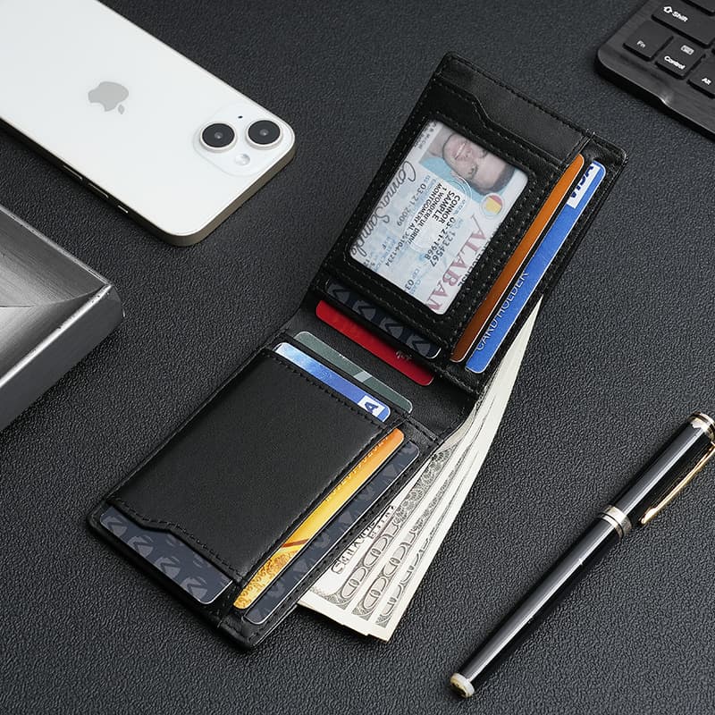Custom Amazon Best-Seller Men's Genuine Leather Dollar Wallet European and American Style RFID Anti-Theft Brush Men's Wallet