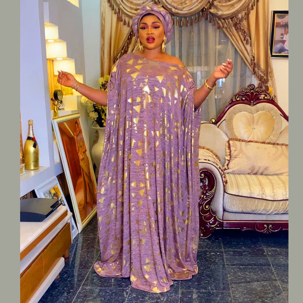 Cross-border EU/US Amazon WISH African Ethnic Style Flared Maxi Dress Gold Foil Long Robe Source Factory