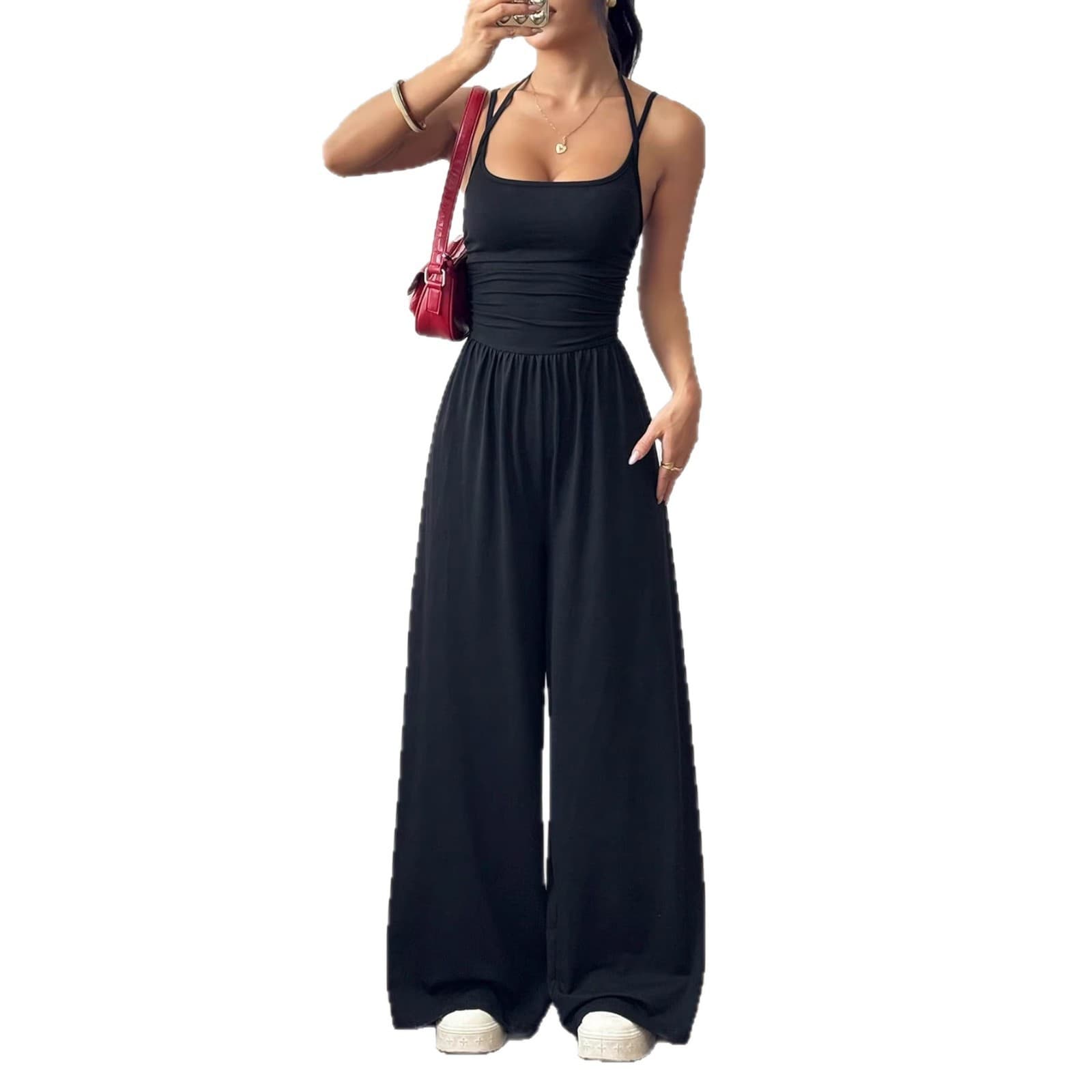 Amazon EU-US Cross-Border 2026 Summer New Women's Casual Wrap Jumpsuit, Fashionable Loose Wide-Leg Pants