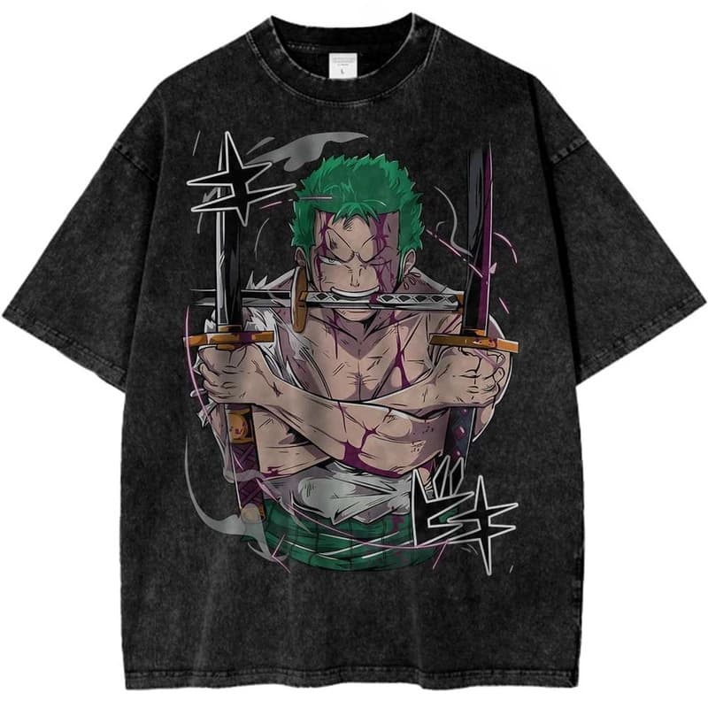 European Size Pure Cotton One Piece Roronoa Zoro Shirt Anime Retro T-Shirt