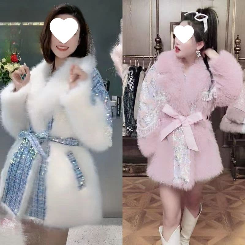 Xiaoxiangfeng fur new winter coat thickened cotton clothing fashionable toka fur imitation fox fur one-piece Internet celebrity model