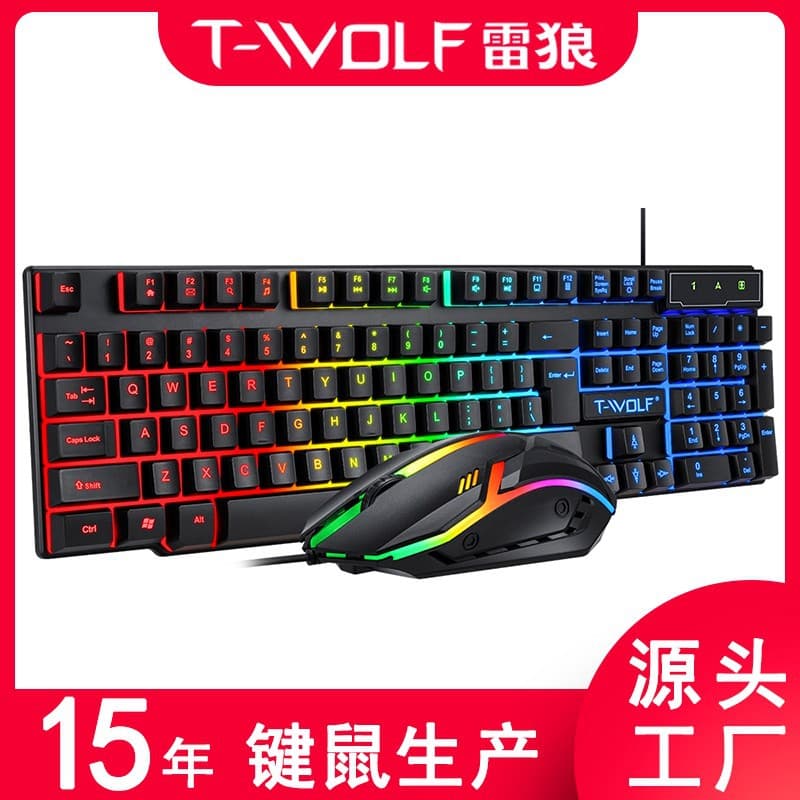 T-WOLF Thunder Wolf TF200 Gaming Keyboard and Mouse Combo Wired USB Illuminated Arabic Spanish Russian Layout