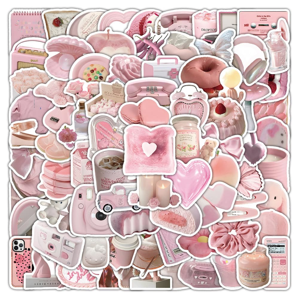 100 Ins-style Pink Small Object Stickers, Personalized Creative Decoration DIY Scrapbook Stickers for Phone Skateboard
