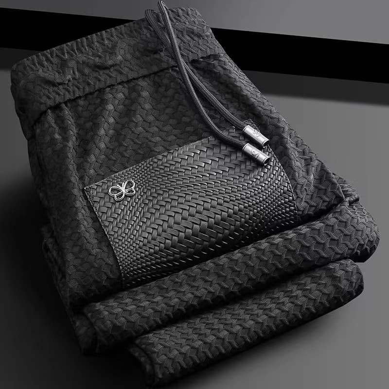 Light luxury summer thin ice silk pants for men, slim fit, small butterfly, versatile European air-conditioned casual pants and sweatpants for men