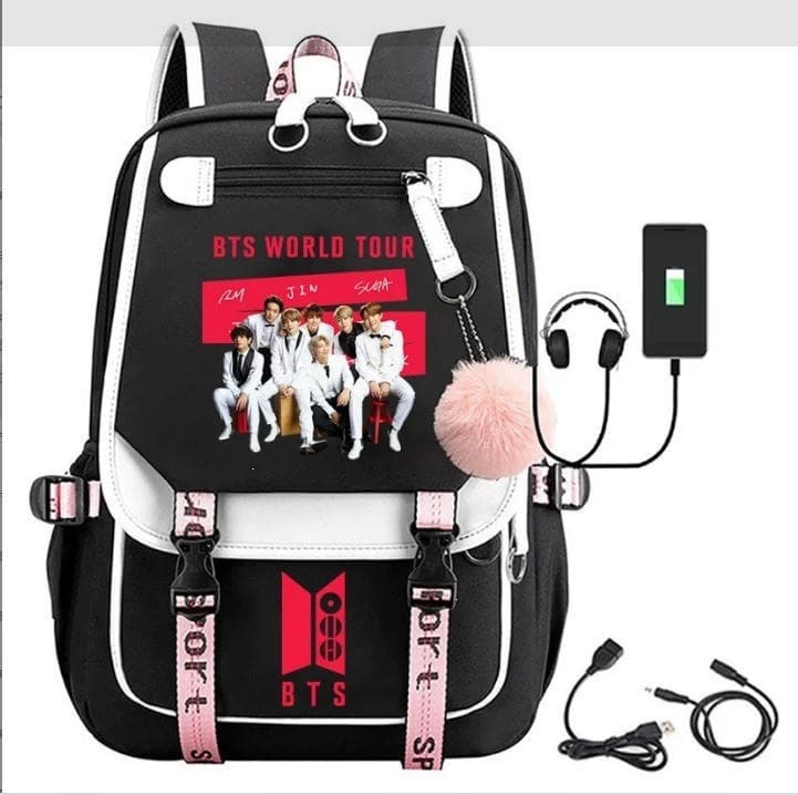 Katseye peripheral contrasting color unisex USB fashion backpack cross-border large capacity Korean version student school bag