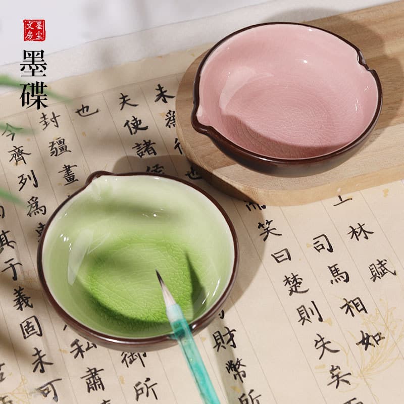 Ink dish, ceramic pen, wash tank, inkstone, calligraphy, ink dish, pen holder, ink tray, basin, ceramic calligraphy, French painting, special wash brush
